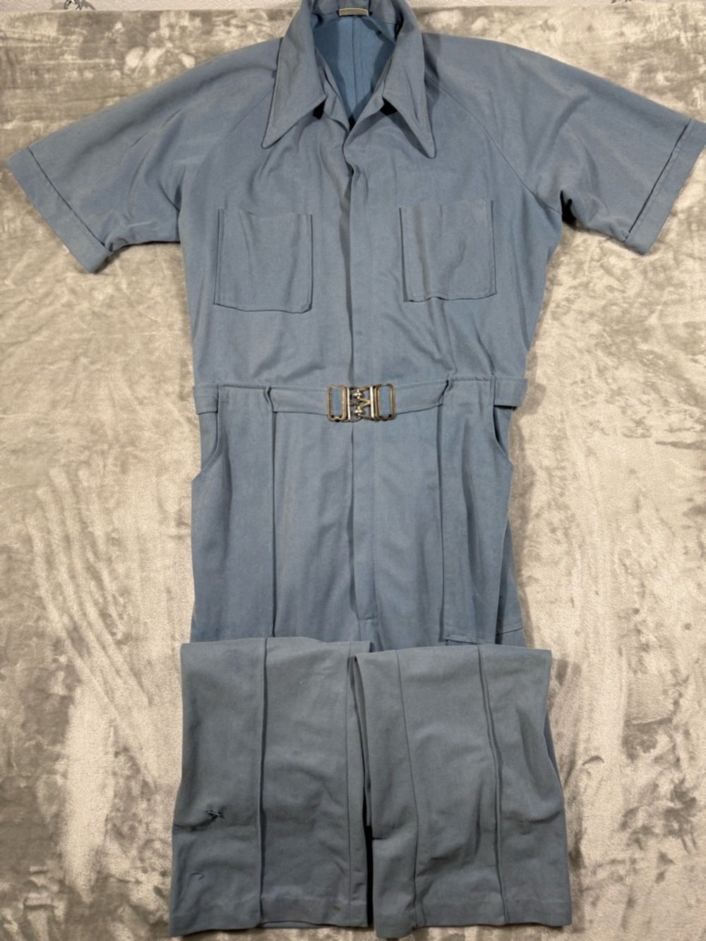 VTG Para Suit Coverall Men's Short-Sleeve Belted 40 Regular Blue
